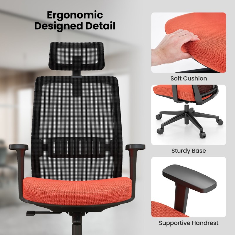 Ergonominen musta toimistotuoli säädettävällä niskatuella ja lannerangalla