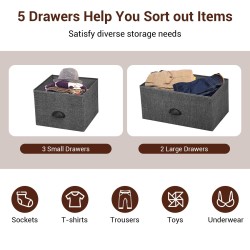 Viisiosainen harmaa säilytyslaatikosto, kestävä ja monikäyttöinen