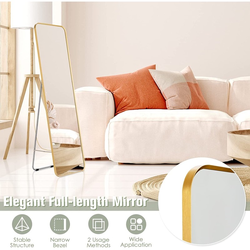 Kultainen kokovartalopeili teräskehyksellä ja turvakalvolla