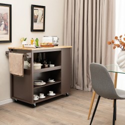 Liikuteltava tarjoiluvaunu kumipuukannella ja laatikolla ruskea