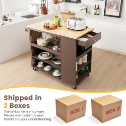 Liikuteltava tarjoiluvaunu kumipuukannella ja laatikolla ruskea