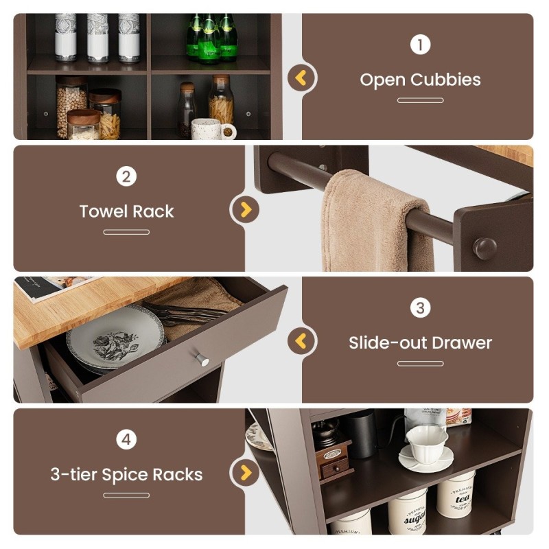 Liikuteltava tarjoiluvaunu kumipuukannella ja laatikolla ruskea