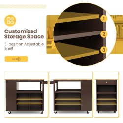 Liikuteltava tarjoiluvaunu kumipuukannella ja laatikolla ruskea