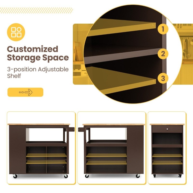 Liikuteltava tarjoiluvaunu kumipuukannella ja laatikolla ruskea