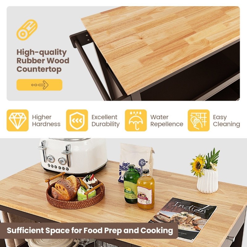 Liikuteltava tarjoiluvaunu kumipuukannella ja laatikolla ruskea