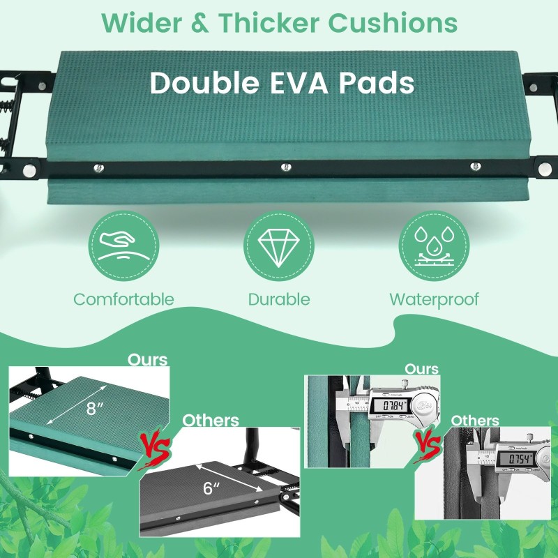 Kaksitoiminen vihreä puutarhapenkki polvituoli ja työkalutasku