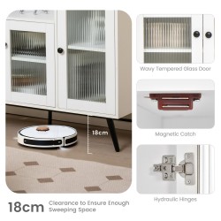 Valkoinen teollinen puinen keittiökaappi karkaistuilla lasiovilla