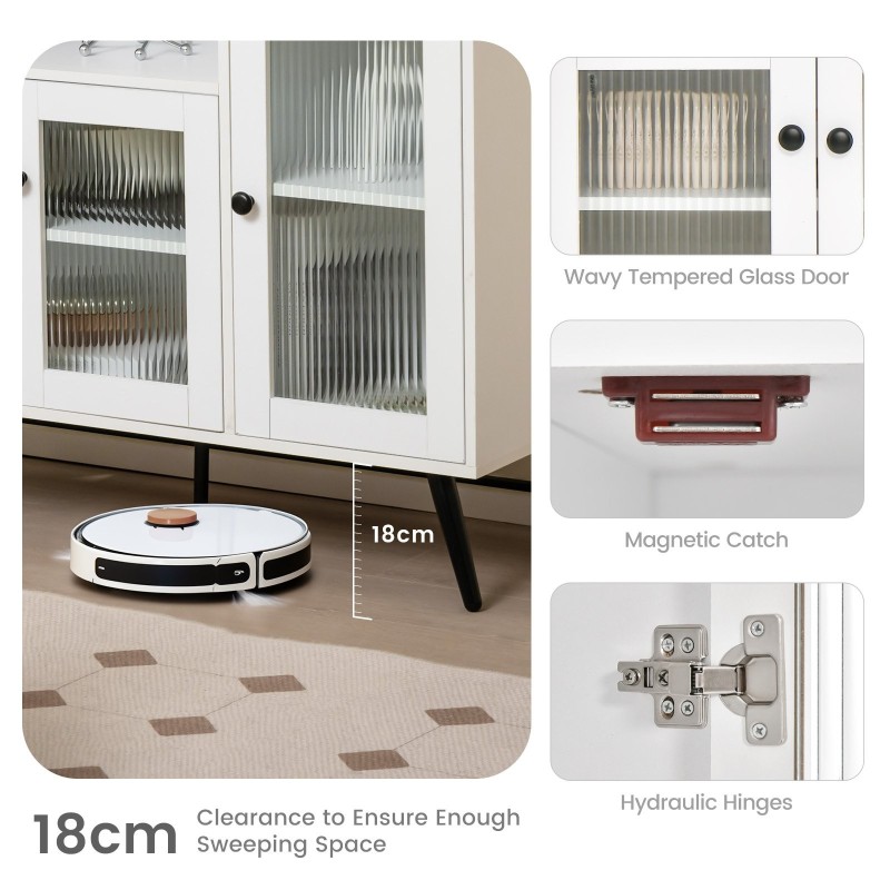 Valkoinen teollinen puinen keittiökaappi karkaistuilla lasiovilla