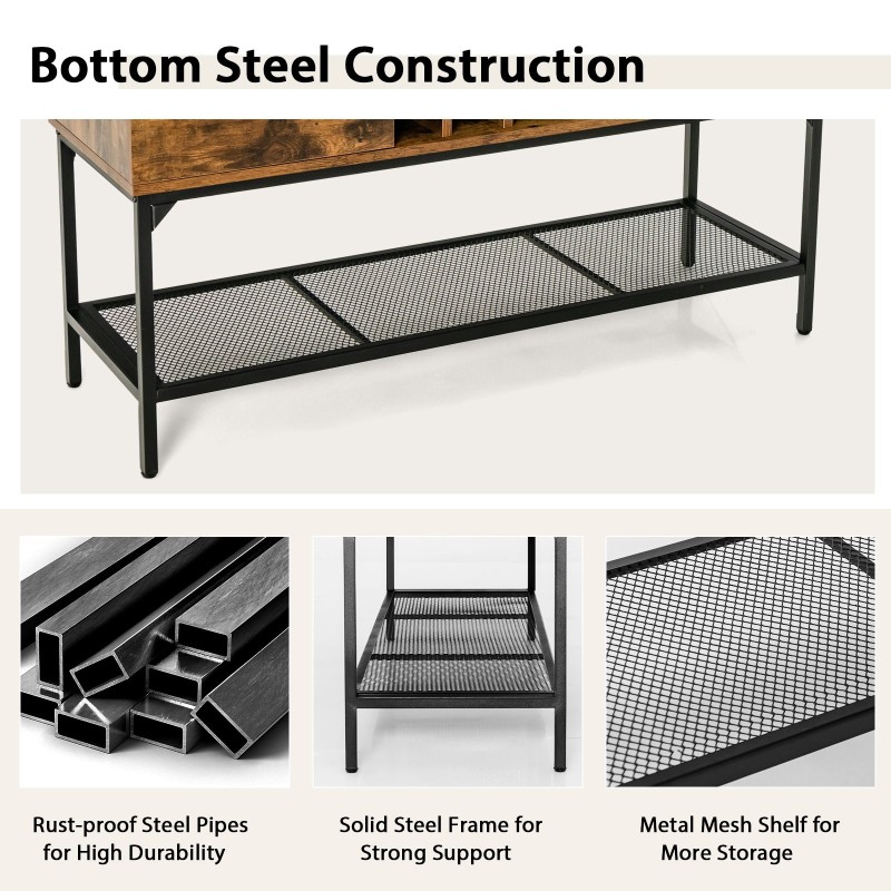 Vapaasti seisova keittiökaappi viinitelineellä - rustiikkinen ruskea