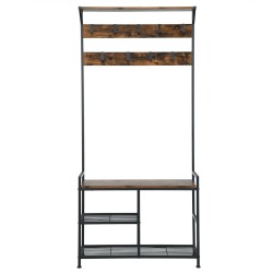 Monikäyttöinen vaatepuu ja kenkäpenkki, rustiikkinen ruskea