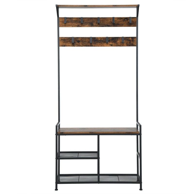 Monikäyttöinen vaatepuu ja kenkäpenkki, rustiikkinen ruskea