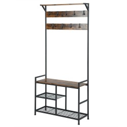 Monikäyttöinen vaatepuu ja kenkäpenkki, rustiikkinen ruskea