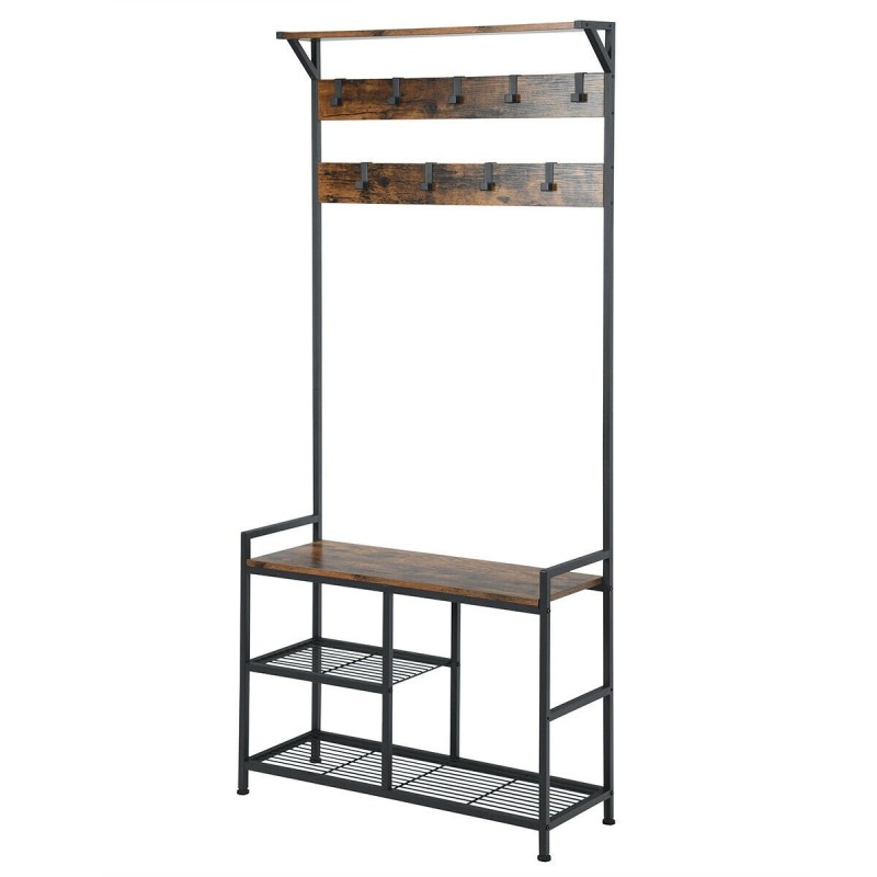 Monikäyttöinen vaatepuu ja kenkäpenkki, rustiikkinen ruskea