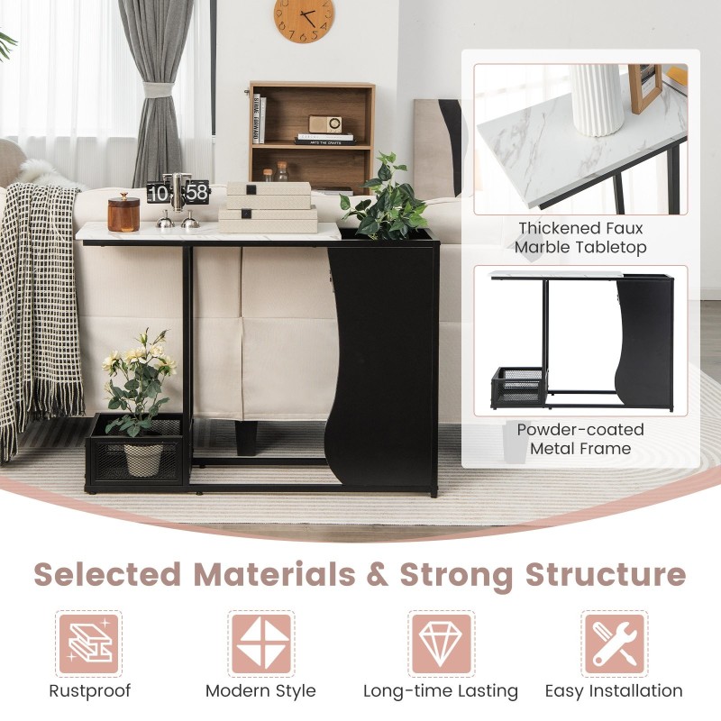 Moderni mustavalkoinen konsolipöytä kahdella säilytyskuutioilla