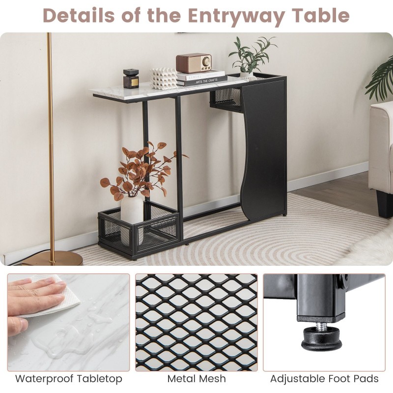 Moderni mustavalkoinen konsolipöytä kahdella säilytyskuutioilla