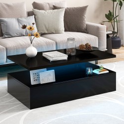 Moderni musta 2-tasoinen LED-kahvipöytä säädettävillä valoilla Moderni musta 2-tasoinen LED-kahvipöytä säädettävillä valoilla
