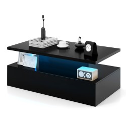Moderni musta 2-tasoinen LED-kahvipöytä säädettävillä valoilla Moderni musta 2-tasoinen LED-kahvipöytä säädettävillä valoilla