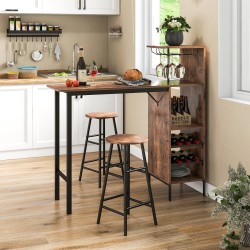 Kolmiosainen teollinen baaripöytä- ja jakkarasetti kahvinvärisenä