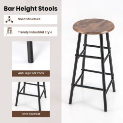 Kolmiosainen teollinen baaripöytä- ja jakkarasetti kahvinvärisenä