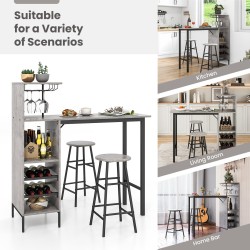 Kolmiosainen harmaa baaripöytä- ja jakkarasetti teolliseen tyyliin