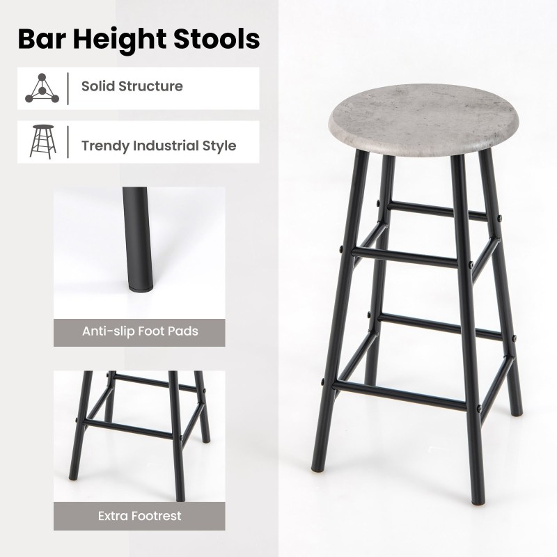 Kolmiosainen harmaa baaripöytä- ja jakkarasetti teolliseen tyyliin