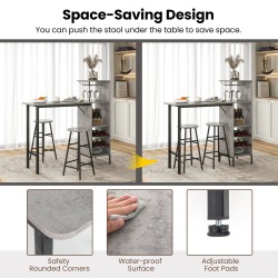 Kolmiosainen harmaa baaripöytä- ja jakkarasetti teolliseen tyyliin