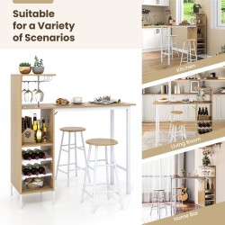 Kolmen osan baaripöytä- ja jakkarasetti, teollinen tyyli, luonnonväri