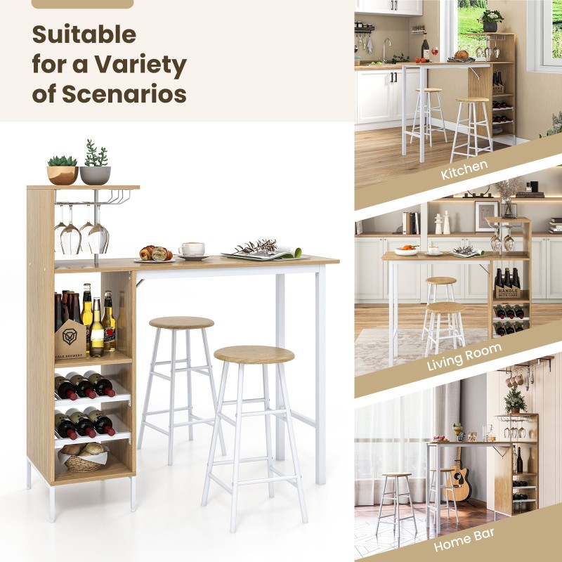 Kolmen osan baaripöytä- ja jakkarasetti, teollinen tyyli, luonnonväri