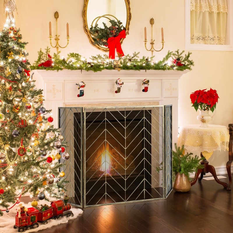 Taitettava pronssinen metallinen takkasuoja joustavilla saranoilla