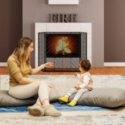 Taitettava musta metallinen 3-paneelinen takkasuoja joustavilla saranoilla