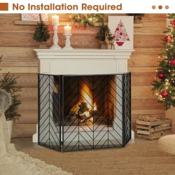 Taitettava musta metallinen 3-paneelinen takkasuoja joustavilla saranoilla