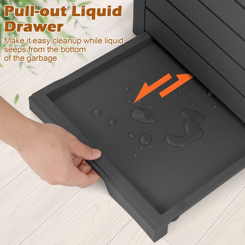 Suuri musta ulkoroskakori nestelokerolla ja kannella