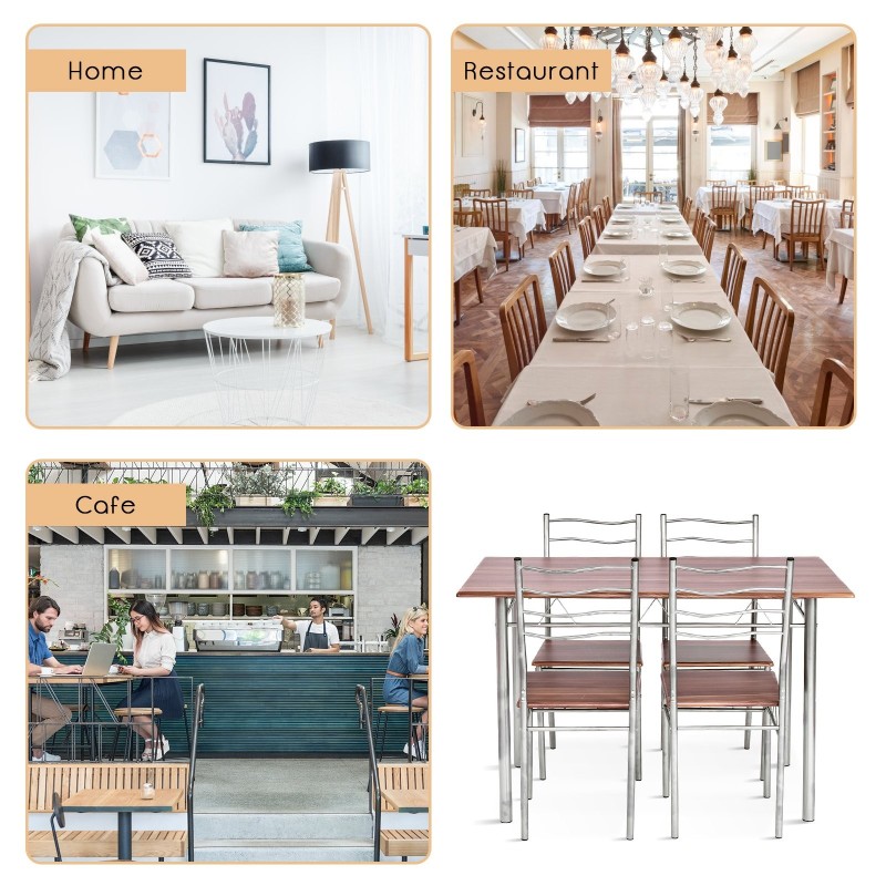 Viiden osan ruokailuryhmä, ruskea, teräsrunko, puukuviointi