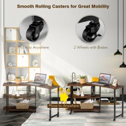 L-muotoinen rustiikkinen sivupöytä pyörillä ja hyllyillä