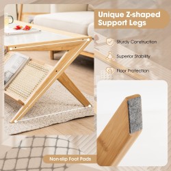 Bambuinen kahvipöytä lasikannella ja rottinkihyllyllä Bambuinen kahvipöytä lasikannella ja rottinkihyllyllä