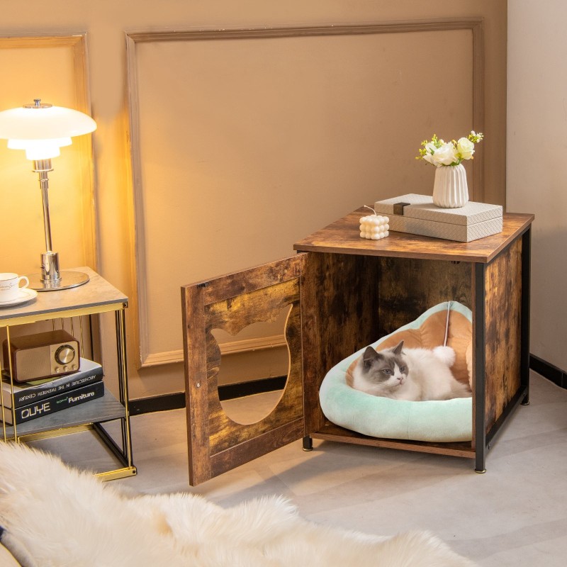 Kissakaappi puusta, monikäyttöinen, rustiikkinen ruskea, 3-in-1 kaluste