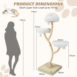 Korkea beige kissanpuu sisal-raapimistolpilla ja plyysityynyillä