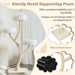 Korkea beige kissanpuu sisal-raapimistolpilla ja plyysityynyillä