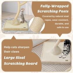 Korkea beige kissanpuu sisal-raapimistolpilla ja plyysityynyillä