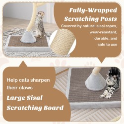 Korkea harmaa kissapuu sisalilla ja pehmeillä tyynyillä