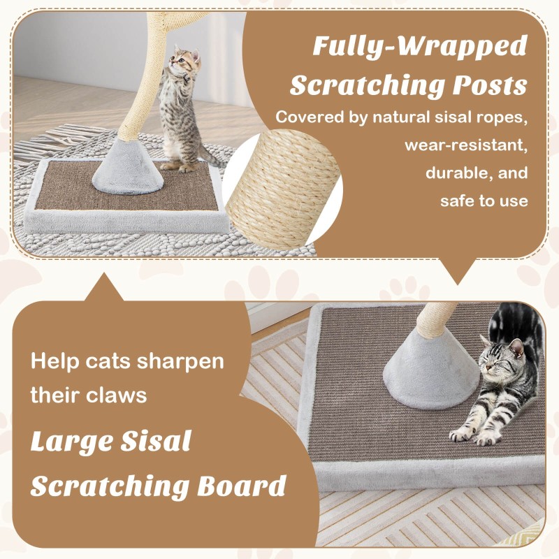 Korkea harmaa kissapuu sisalilla ja pehmeillä tyynyillä