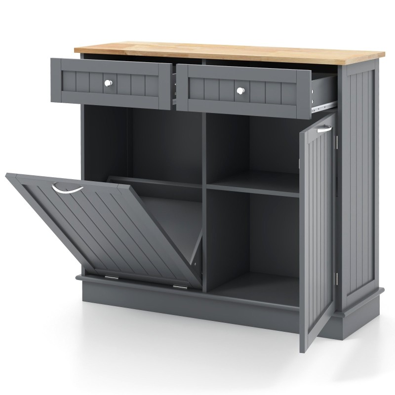 Harmaa monikäyttöinen roskakaappi säädettävällä hyllyllä ja laatikoilla