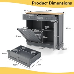 Harmaa monikäyttöinen roskakaappi säädettävällä hyllyllä ja laatikoilla