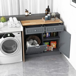 Harmaa monikäyttöinen roskakaappi säädettävällä hyllyllä ja laatikoilla