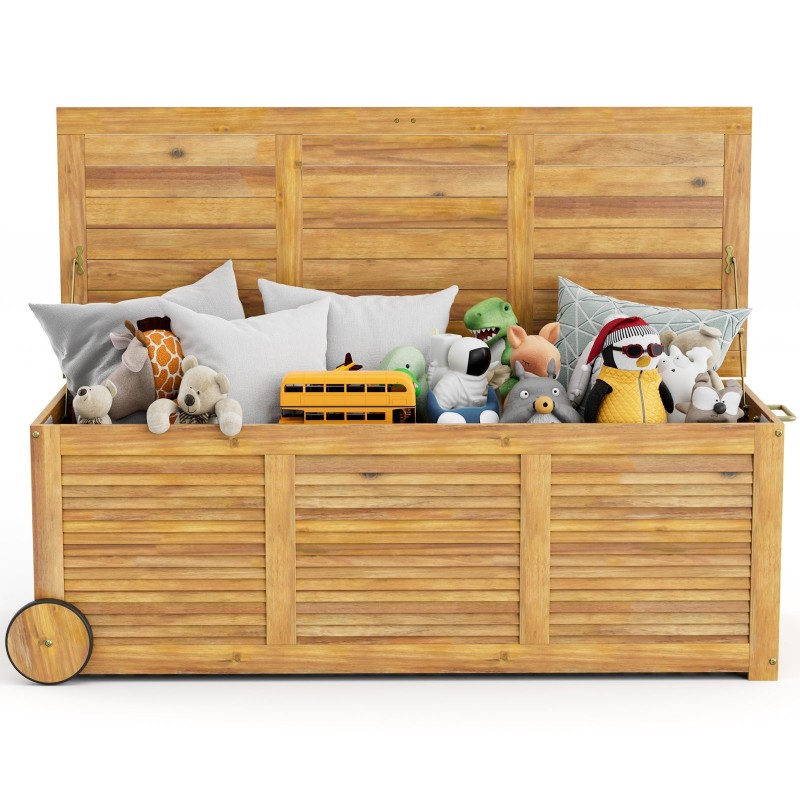 Akaasiapuu ulkosäilytyslaatikko pyörillä ja vettähylkivällä pussilla