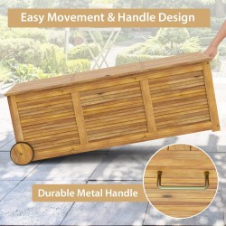 Akaasiapuu ulkosäilytyslaatikko pyörillä ja vettähylkivällä pussilla