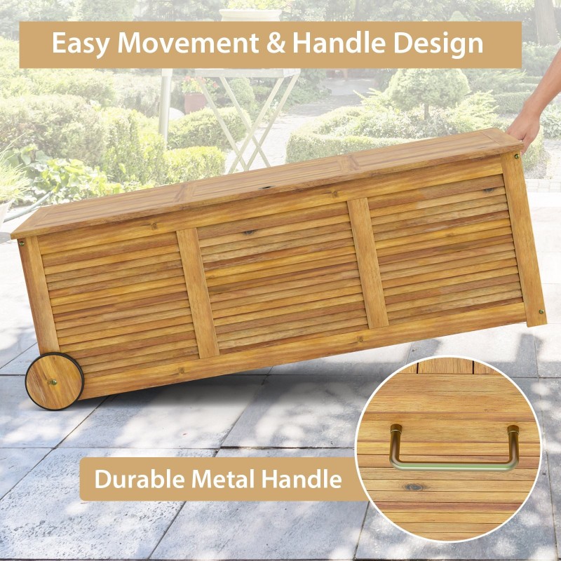 Akaasiapuu ulkosäilytyslaatikko pyörillä ja vettähylkivällä pussilla