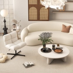 Beige lammasturkisjäljitelmä toimistotuoli, leveä istuin ja keinutoiminto