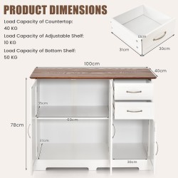 Valkoinen monikäyttöinen säilytyskaappi säädettävillä hyllyillä ja laatikoilla