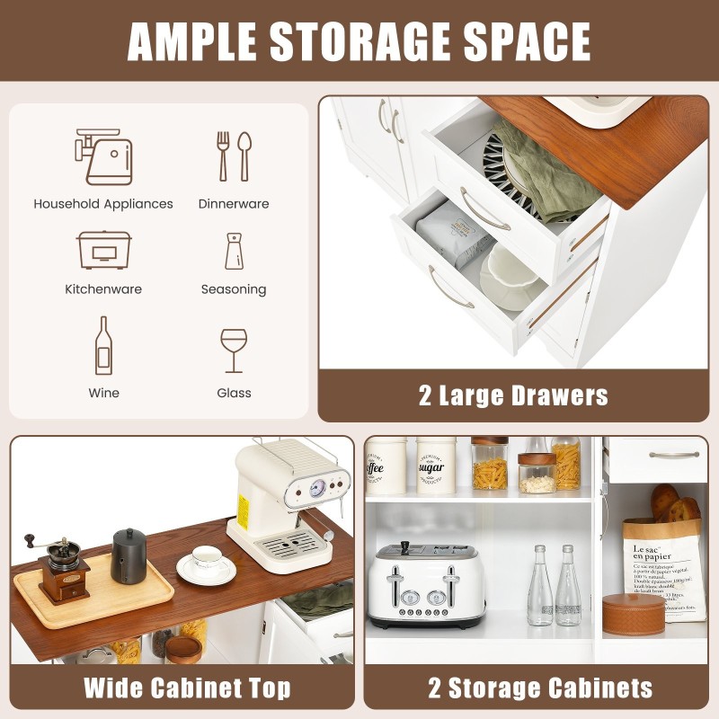 Valkoinen monikäyttöinen säilytyskaappi säädettävillä hyllyillä ja laatikoilla